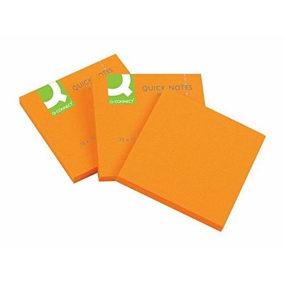 Q-Connect Bloc De Notas Adhesivas Quita Y Pon 76 x 76 mm, Naranja Neon 80 Hojas