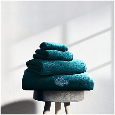 GC GAVENO CAVAILIA Premium 3 Pack Embroidered Fish Towels Sets 450 GSM, Luxury Super Soft Absorbent Bath Sheet, Egyptian Cotton, Turquoise, 80x140 Cm