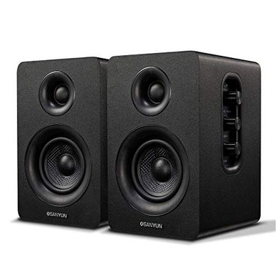Sanyun SW208 2 stuks Bluetooth 5.0 actieve plankluidsprekers 3 inch koolstofvezel 60 W geïntegreerde 24-bit DAC 3D dynamisch surround sound computermonitor 2.0 zwart