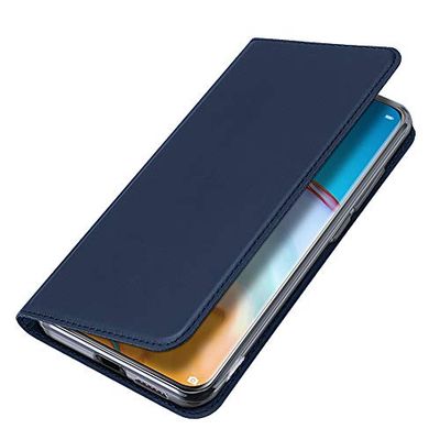 BRAND SET Funda para Huawei Y6P Funda de Cuero con Tapa Plegable Material de PU con Función de Soporte Hebilla Magnética Invisible Funda Ultrafina Carcasa para Huawei Y6P-Azul