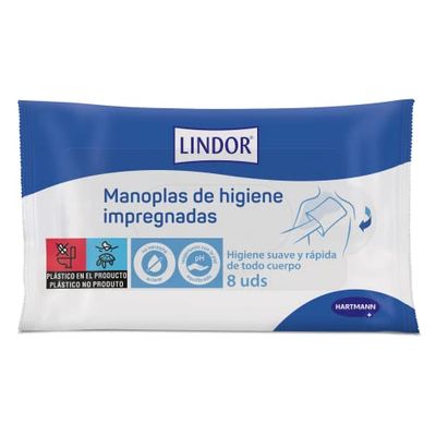 Lindor Skin Moufles Dermo Protectrices, Douces, Avec Lotion Non Clarifiée, pH Équilibré, Panthénol et Aloe Barbadenses, 8 unités