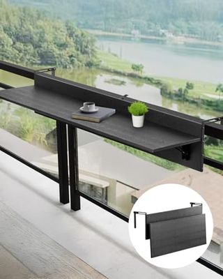 VEVOR Balcony Hanging Table, 12 x 48 in Folding Balcony Railing Table, 50 lbs Loading, Fit Railing from 1" to 5.9", Serving for Patio & Deck