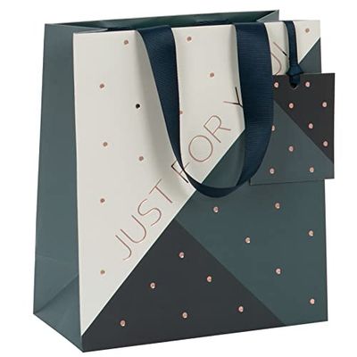 Glick Sac cadeau de luxe de taille moyenne, sac cadeau géométrique noir et blanc, sac cadeau Just for You, sac cadeau, sac cadeau, 200 x 225 x 100 mm, noir et blanc
