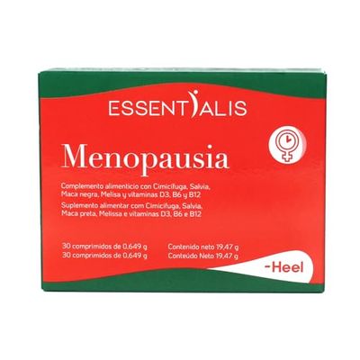Essentialis Menopausia – con Cimicífuga, Salvia, Melisa, Maca Negra y Vitaminas D, B6 y B12 - Uso prolongado – 1 mes - Sin soja ni conservantes