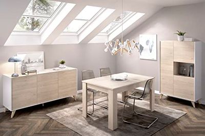 DEKIT GRUPO RIMOBEL Ness 4 Salón Comedor Completo, Melamina, Blanco y Roble Natural