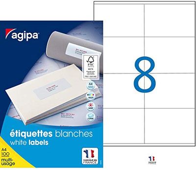 Agipa 119018 800 multifunctionele etiketten, rechte hoeken, 105 mm x 72 mm, wit