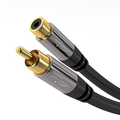 KabelDirekt – Cable de extensión Cinch, Audio/Digital/Video – 0,5 m (cable coaxial, conectores macho/hembra RCA, para subwoofer/amplificador/HiFi, audio analógico/digital o video compuesto, 75 ohmios)