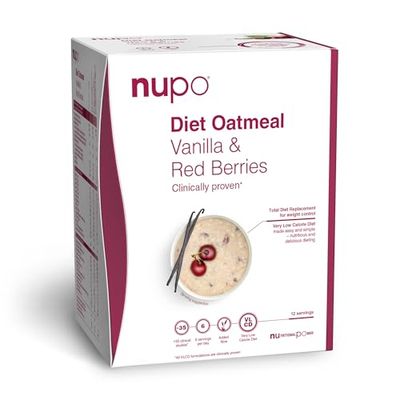 NUPO Diet Oatmeal Vaniglia e frutti rossi - Pasto dietetico premium per la gestione del peso I Pasto sostitutivo completo per il controllo del peso I 12 porzioni I Senza OGM