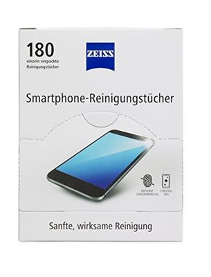 ZEISS Toalhetes de limpeza para smartphone sem álcool, 180 unidades para limpeza segura e eficaz de superfícies ópticas, cada pano embalado individualmente, ideal para viagens ou viagens