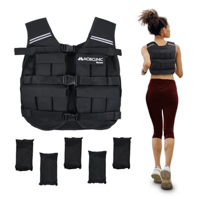 Mobiclinic®, Gilet con zavorra, Regolabile, 20 kg, Tessuto oxford 600d, Peso incluso, Strisce riflettenti, Per aumentare il carico e l'intensità dell'allenamento, Iron20