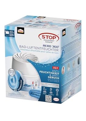 Pattex AERO 360° luchtontvochtiger voor de badkamer, luchtontvochtiger voor effectieve luchtcirculatie, luchtontvochtiger vermindert overtollig vocht, 1 apparaat incl. 1 navultablet