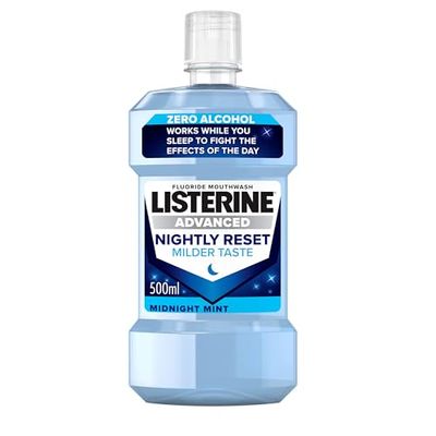 Listerine Advanced Nightly Reset Midnight Mint (Zero Alcohol) Mouthwash (400ml), with Unique Deep-Cleaning Formula to Remineralise Tooth Enamel and Help Prevent Cavities