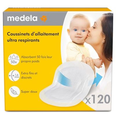 Medela coussinets d'allaitement ultrarespirants, hautement absorbants, design discret pour un port confortable, lot de 120
