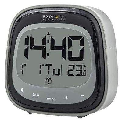 EXPLORE SCIENTIFIC RDC-3006 Clock, Key, Indoor Temperature, Radio, Calendar, Touch Control, Dual Alarm, Backlit LCD Display, Black, Language Code 2