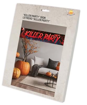 FIESTAS GUIRCA | Insegna Killer Party Tela (290x50 cm) - Decorazione per Festa di Halloween Terrificante - Ideale per Feste in Maschera - Nero