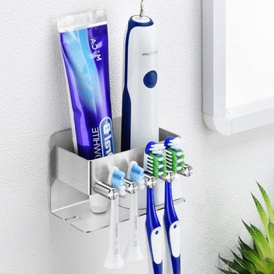 YAYINLI Porte-Brosse à Dents – Support Mural pour Salle de Bain – Support de Brosse à Dents électrique en Acier Inoxydable – Nickel brossé argenté