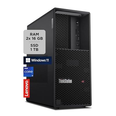Lenovo - Workstation Desktop ThinkStation P3 Tower, Pc Fisso Ufficio con Windows 11 Pro, Intel Core i9-14900, RAM 2X16GB UDIMM DDR5-4400 Non-ECC, 1TB SSD NVMe - Computer con Espandibilità PCIe