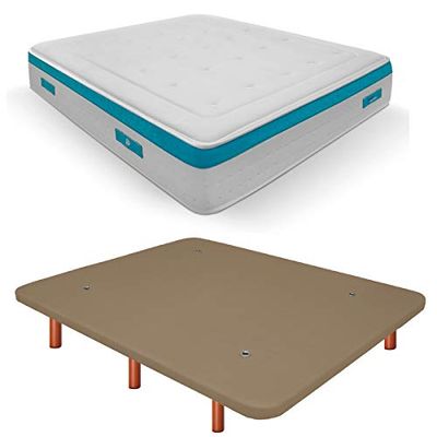 Duérmete Online Base imbottita 3D rinforzata anti rumore + materasso viscoelastico Sanex Visco | gambe in legno color ciliegio, beige, 105 x 190 cm