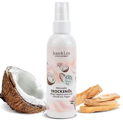 Jean & Len Huile sèche nourrissante coco-sandelier, pour le corps, le visage et les pointes des cheveux, nourrit sans alourdir, parfum tropical, Body Oil, sans parabènes & silicones, vegan, 100 ml