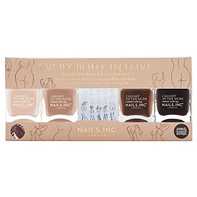 Nails Inc Everybody in Love Nail Polish Set with Stickers, 56ml, Nude Nail Polish