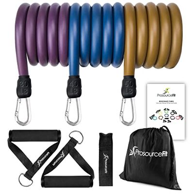 ProsourceFit Premium Heavy Duty Tube Double Dipped Latex Xtreme Stapelbare Weerstandsbanden Set 20 tot 50 lbs met deuranker en oefenkaart Full-Body Oefeningen en Thuistrainingen