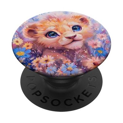 León bebé escondido en flores silvestres PopSockets PopGrip Adhesivo