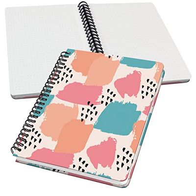 Sigel JN610 Cuaderno de notas espirales básica, 16.2 x 21.5 cm, punteado, tapa dura, motivo pinceladas, pastel/naranja/rosa/verde, Jolie