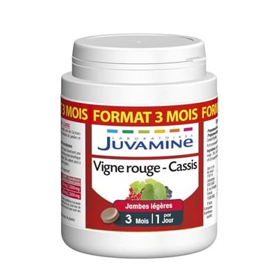 JUVAMINE - Jambes Légères - Vigne Rouge Cassis - Favorise le Bien-Être Circulatoire - Action sur Système Veineux des Jambes - Maxi Format - 90 Comprimés - Programme de 3 Mois - Fabrication Française