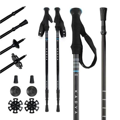 KADVA Bastones de Trekking SAJAMA en Color Azul, tamaño Ajustable 65-135 cm, Mango de Polipropileno, TPR y Espuma EVA para Mayor Comodidad al Usuario, Bastones de Aluminio, robustos y Resistentes a