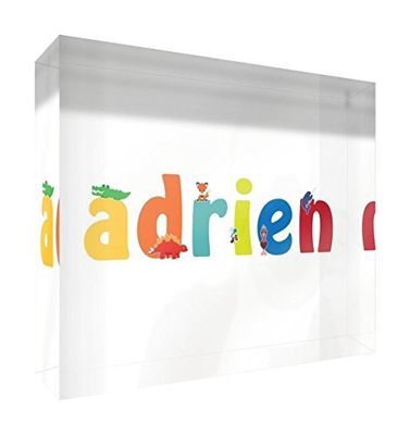 Little Helper Souvenir Décoratif en Acrylique Transparent Poli comme Diamant Style Illustratif Coloré avec le Nom de Jeune Garçon Adrien 15 x 21 x 2 cm Grand