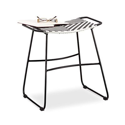 Relaxdays tabouret de jardin en polyrotin à carreaux, chaise hLP : 48 x 45 x 30 cm, noir blanc
