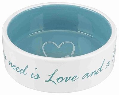 TRIXIE Pet's Home - Ciotola in ceramica per cani, 0,3 l, Ø 12 cm, colore: crema e blu chiaro
