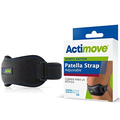 Actimove Sports Edition Patella Strap Adjustable for Men and Women -COOLMAX® AIR Technology- Pain Management for Jumper's Knee, Patellofemoral Pain Syndrome - Left/Right Wear - Black, Universal Size