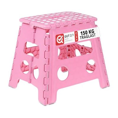 Relaxdays Folding Step Stool, Collapsible, Non-Slip, Max. Load 120 kg, Carry Handle, HxWxD: 32.5 x 37 x 30 cm, Pink