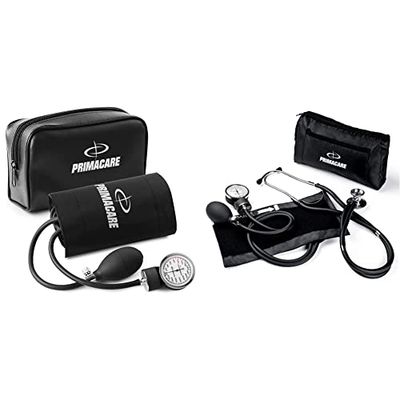 Primacare DS-9193 Classic Series Large Adult Size Professional Blood Pressure Kit, Black & Primacare DS-9181-BK Professional Aneroid Sphygmomanometer and Sprague Rappaport Stethoscope, Black