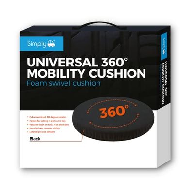 Simply SSC001 Universal 360 Degree Rotating Car Chair Foam Swivel Seat Cushion, Black