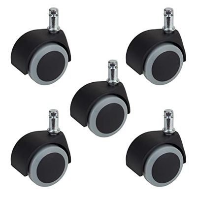 Dörner + Helmer Set (5 szt.) 450022 kółka do krzeseł obrotowych, miękkie, podwójne rolki do parkietu (50 mm, nie pozostawiają śladów, nośność 40 kg/rolka)