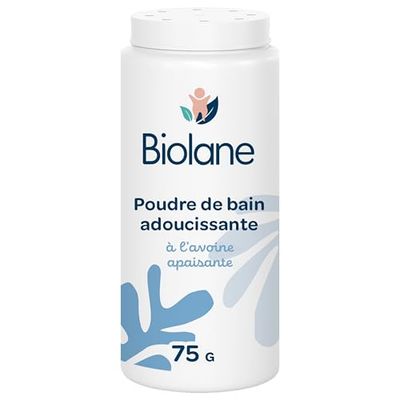 BIOLANE - Poudre de bain adoucissante - Bain bebe - Protège et Apaise - 100% d'Origine Naturelle - 75g - Dès la naissance - Fabriqué en France