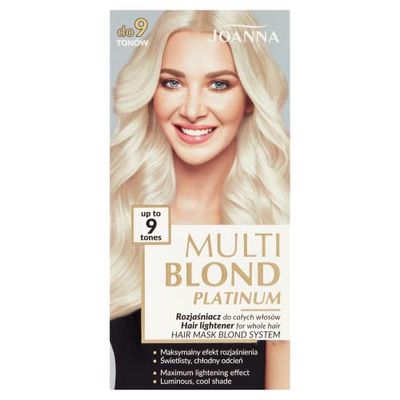 Joanna Brillante professionale Multi Biondo Platinum per capelli interi – Illumina i capelli di 9 toni, tonalità più fresca, maschera di sistema biondo – protegge i capelli durante il trattamento