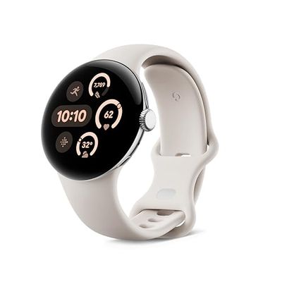 Google Pixel Watch 3 (41 mm) – Android smartwatch with heart rate tracking, advanced running from Fitbit, fitness insights, 24-hour battery – Polished Silver Aluminium Case – Porcelain band – Wi-Fi