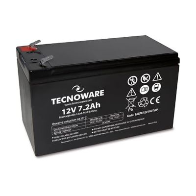 Tecnoware Power Systems - Bateria de chumbo-ácido 12 V 7 Ah, para SAI, vigilância por vídeo e alarme, conexão Faston 6,3 mm, bateria de longa duração, 15,1 x 9,4 x 6,5 cm, preto