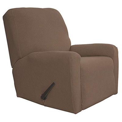 Easy-Going Copridivano elasticizzato per poltrona reclinabile, 4 pezzi, protezione per mobili e divani, con fondo elastico, in spandex jacquard con quadretti (poltrona reclinabile, marrone)