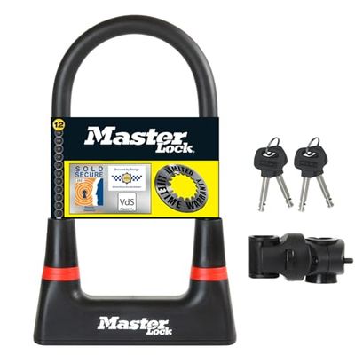 Master Lock Catena Bici U, Chiave, Supporto per il Trasporto, Certificato Antifurto, 8279EURDPRO, Da utilizzare con bici elettriche, da montagna, da strada, pieghevoli