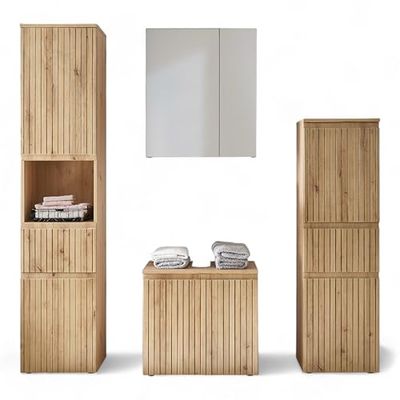 Stella Trading Austin Ensemble de Meubles de Salle de Bain, Aspect chêne Artisanal, Aspect chêne Sauvage, certifié FSC, 4 pièces, 200 x 181 x 36 cm (l x H x P)