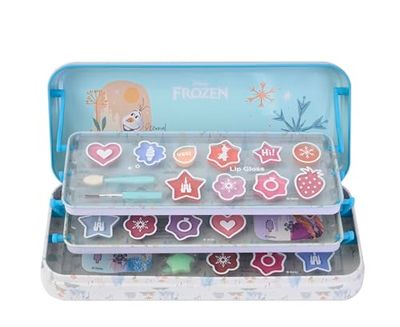 Lip Smacker Frozen Artisan Picnic Travel Beauty Tin, Frozen Makeup Set for Kids with 3-Tier LipGloss, EyeShadows, Makeup Applicators, and Hair Accessories Included