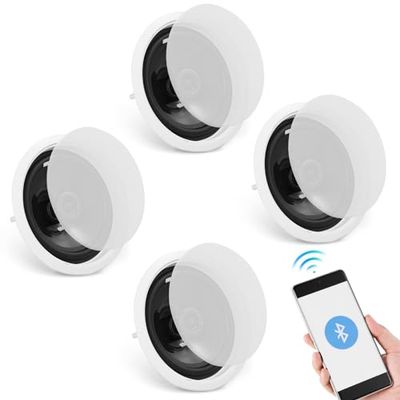 VEVOR Haut-Parleur de Plafond Bluetooth, 16,5 cm 6,5'', système Haut-parleurs encastrés au Plafond Mural, 4PCS, 150 W, 8 Ω, 89 DB, pour Maison, Cuisine, Salon, Chambre, porches extérieurs Couverts