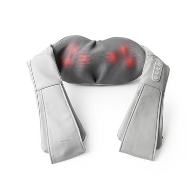 InnovaGoods® Masażer szyi i ramion, elektryczny masażer szyjki macicy Shiatsu z funkcją ciepła, 2 poziomy intensywności, 2 obrotowe ergonomiczne głowice, idealne dla szyi, pleców, lędźwiowych