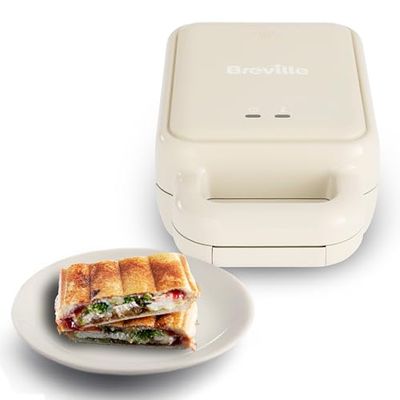 Breville Solo SnackMaster | Mini Toastie Maker & Snack Maker for Pancakes, Omelettes, Toasted Sandwiches & More | Wipe Clean, Non Stick Plates | Cream [VST103]