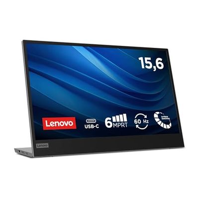 Lenovo L15 Draagbare monitor, 15,6 inch FullHD IPS-display, 1920 x 1080, 60 Hz, 6 ms, 2 x USB-C-ingang, USB-C naar USB-C kabel, kantelbaar, grijs