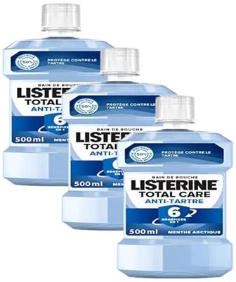 Listerine Bain de Bouche Quotidien, Anti Tartre Dentaire, Menthe Arctique, pour une Haleine Fraîche, 500ml (Lot de 3)